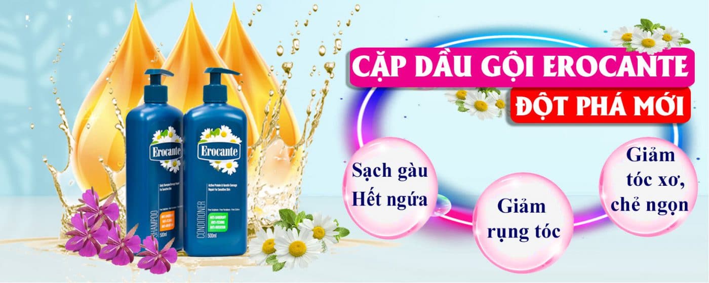 Dầu gội-xả Erocante giúp phục hồi tóc khô, mang lại mái tóc mềm mượt